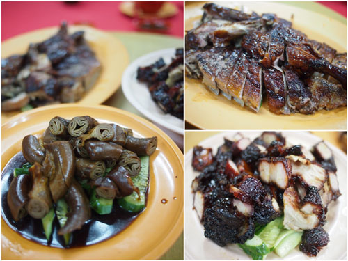 intestine, salted roast duck, and the char siu (bbq pork)