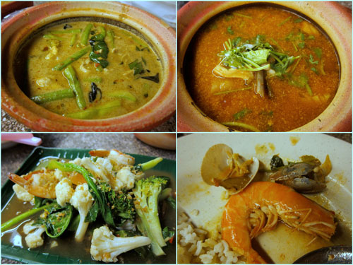 green curry chicken, seafood tomyam, mixed vegetable
