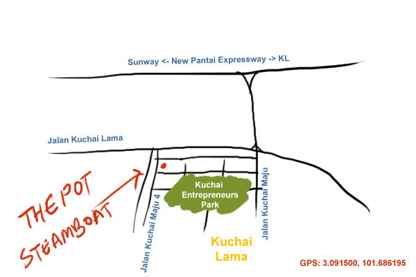 map to The Pot steamboat at Kuchai Lama