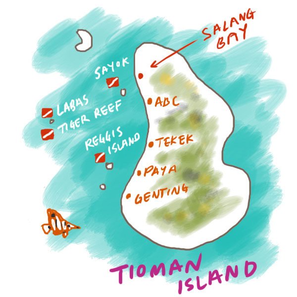 we dived in these four sites around Tioman island
