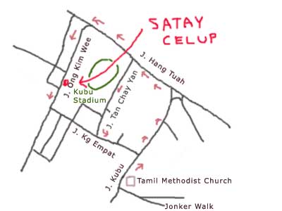 Map to Satay Celup at Ban Lee Siang, Melaka