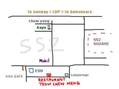 map to SS2, Restaurant Teow Chew Meng