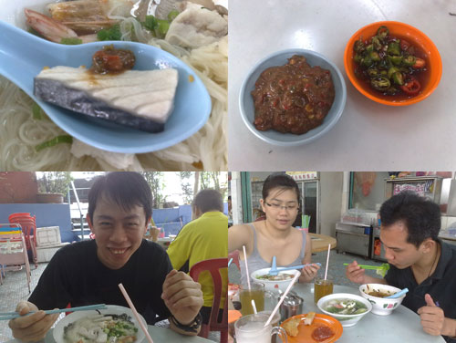 fish noodle with sambal, KY, Rachel, and Horng