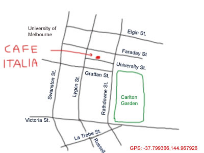 map to cafe italia at lygon street, Melbourne