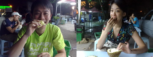 KY and Mell eating durian