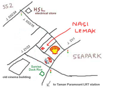 Map to PJ Seapark, Nasi Lemak