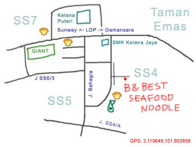 B & Best seafood noodle at SS4 map