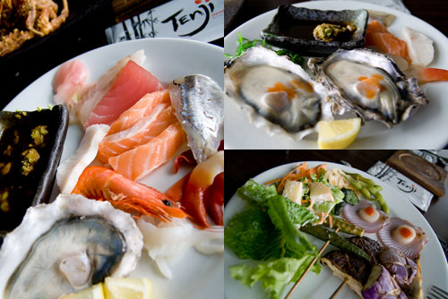 sashimi, oysters, at Tenji Japanese Buffet