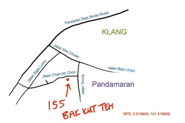 map to 155 bak kut teh, Pandamaran, Klang