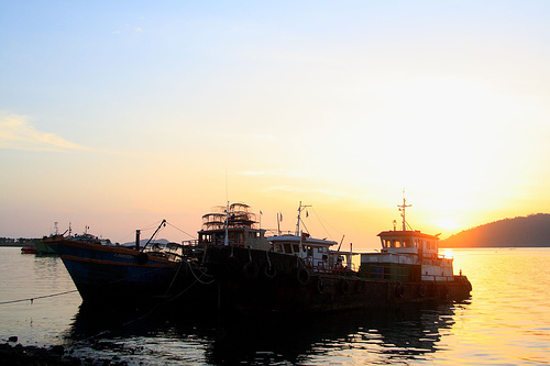 sunset by the harbor, kota kinabalu