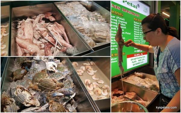 squid, prawns, crab, shellfish, and a variety of fish to choose from