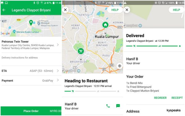 GrabFood - seeing your lunch coming towards you in real time!