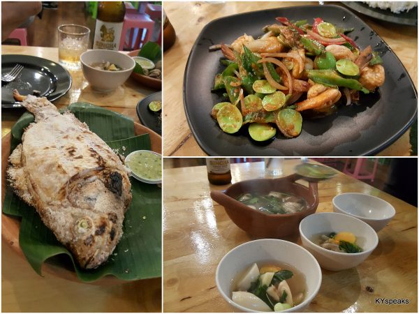 salt grilled tilapia, petai prawn, clear soup tomyam
