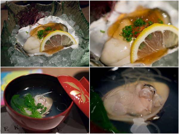 Fresh Oyster with Ponzu Vinegar GelÃ©e, Clear Soup with Clam