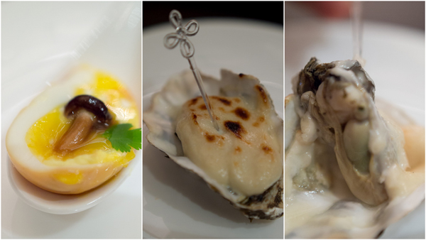 amuse bouche, Chinese style, egg and baked oyster