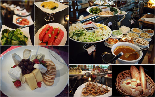 appetizers and desserts on the buffet lines