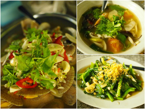 Thai style lala, clear soup tomyam, kai lan ikan masin