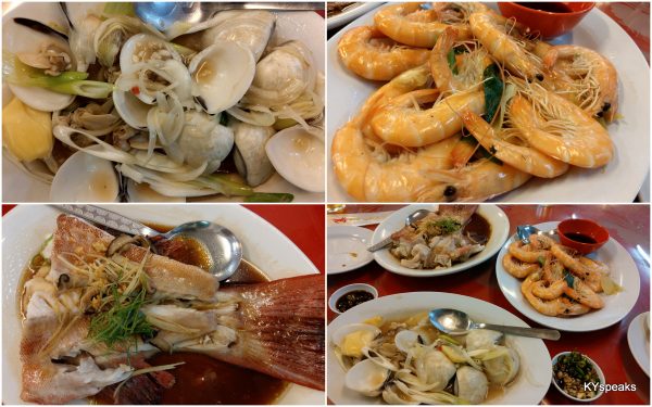 clams, fresh shrimps, and steamed jewel garupa