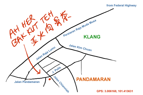 map to Ah Her bak kut teh, Klang