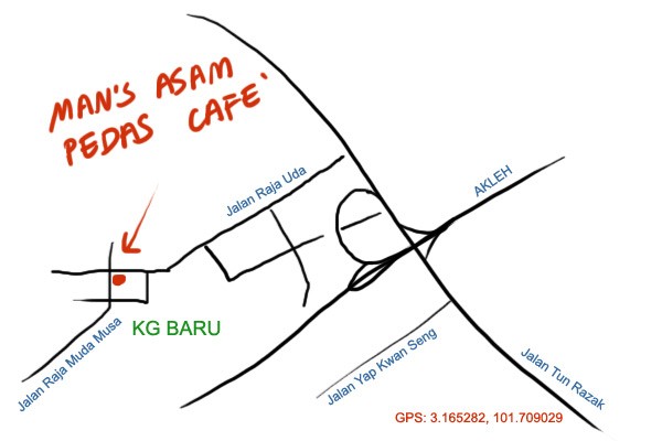 map to Man's Cafe asam pedas at Kampung Baru