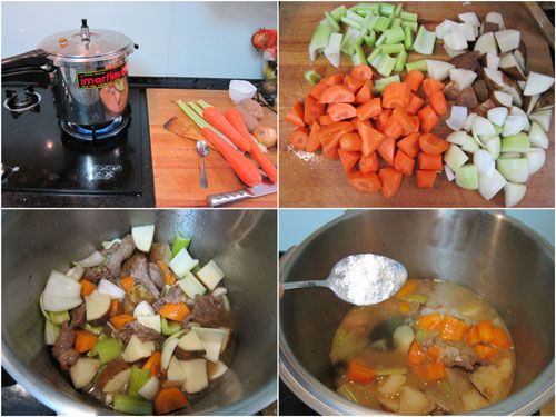 chopped up vegetables and put in pressure cooker for another 8 minutes