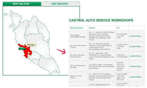 the Castrol Auto Service Locator