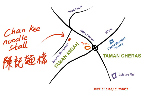 map to Taman Midah noodle stall