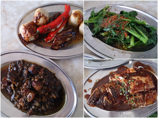 yong tau foo, pork, vege, and steamed fish head with fermented soya bean