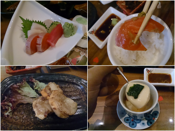 example of sashimi morawase + hotate butteryaki (category B+C)