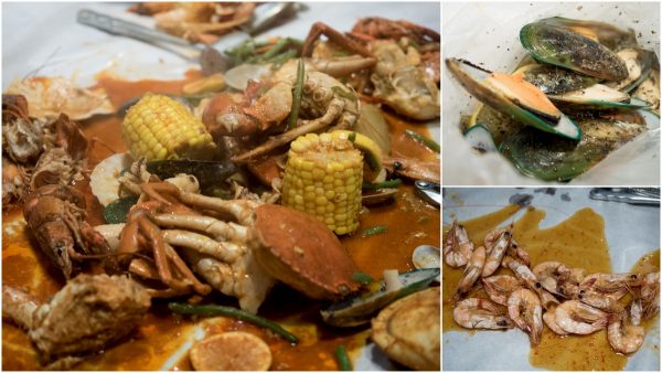 brown crab set, mussels, and more shrimps