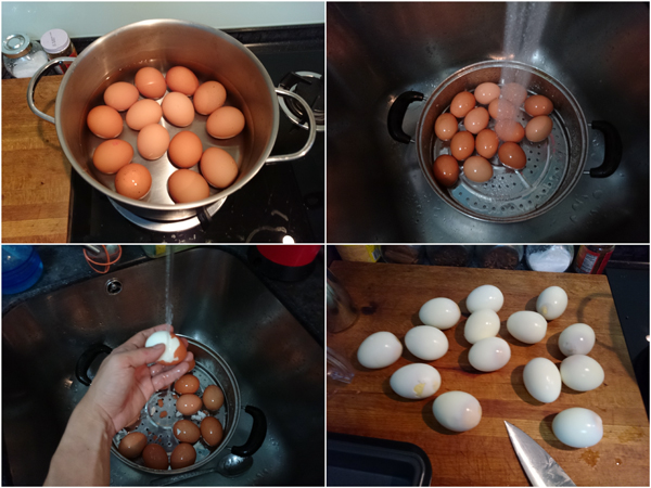 first, make some hard boiled eggs