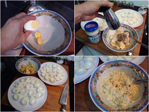 remove egg yolk & mix with seasoning