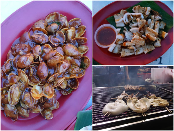 fried lala, sotong bakar (bbq cuttle fish)