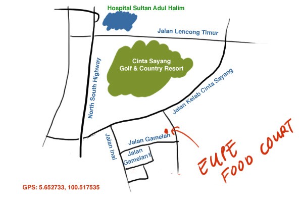 map to Eupe food court, Sungai Petani