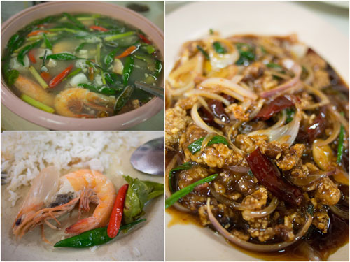 clear soup tomyam, kung pao mantis prawn 