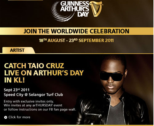 Guinness Arthur’s Day 2011 with Taio Cruz – Exclusive Tickets!