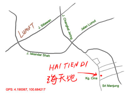 map to Hai Tien Di seafood restaurant at Sitiawan