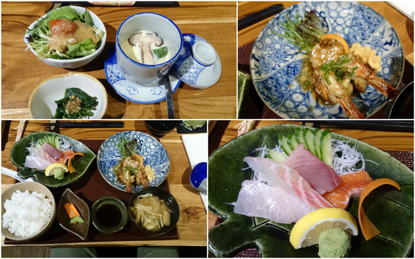 combination set - sashimi and kakiage prawns