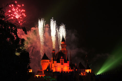 the fireworks at Sleeping Beauty's castle