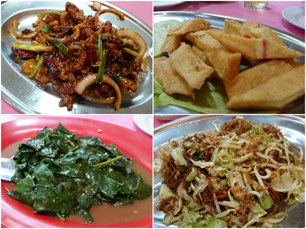 kam heong mantis shrimp, seafood tofu, "tian chat" vege, fried tongfun
