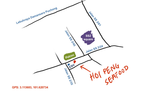 map to Hoi Penag seafood restaurant, SS2