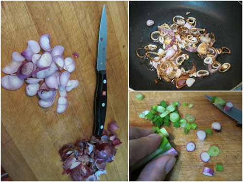 prepare the condiments - fried shallots and spring onion