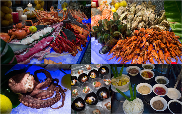 tuna, crabs, octopus, oyster, mussel, slipper lobster, crayfish, and more
