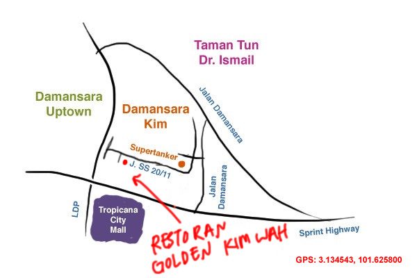 map to Golden Kim Wah kopitiam, damansara Kim