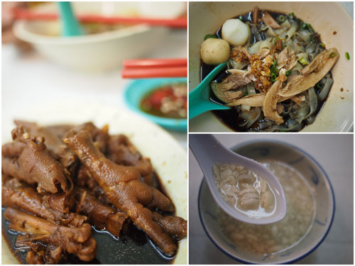 braised chicken feet, dry kuih teow, peanut soup "tong sui"