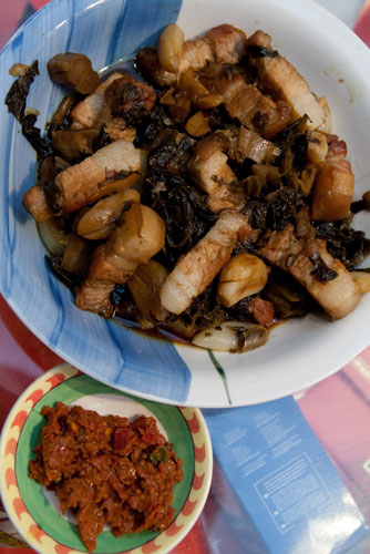mui choy pork goes well with sambal belacan