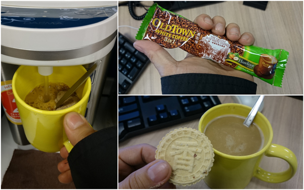 white coffee with almond biscuit