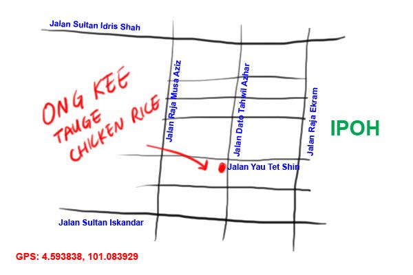 map to Ong Kee chicken rice, Ipoh