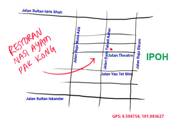 map to Pak Kong chicken rice, Ipoh