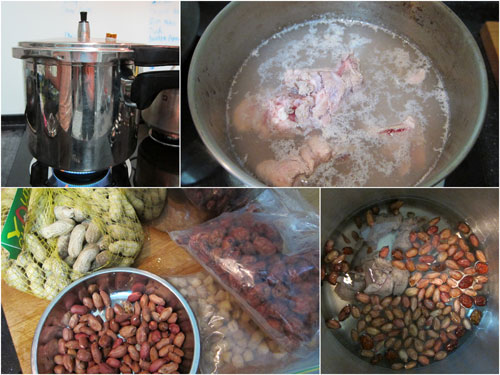 ingredients for peanut soup - raw peanuts, red dates, dried scallops, pork ribs